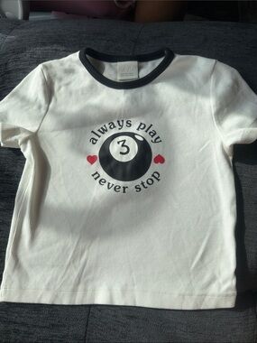 Zara White Tee with Black Trim and Red Heart Accents